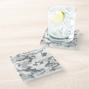 Winter Snow Grey Camouflage, Military, Army Glass Coaster