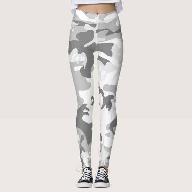 Winter Snow Grey Camouflage, Military, Army Leggings (Front)