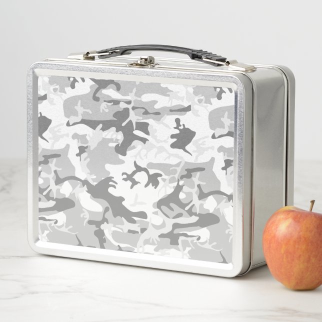 Winter Snow Grey Camouflage, Military, Army Metal Lunch Box (In Situ)