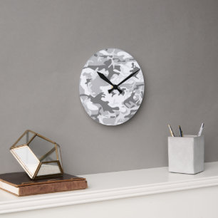 Winter Snow Grey Camouflage, Military, Army Round Clock