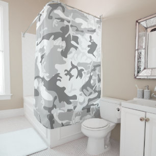 Winter Snow Grey Camouflage, Military, Army Shower Curtain