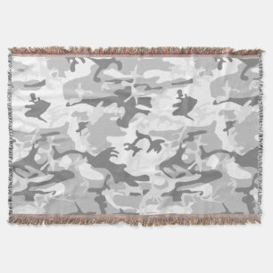 Winter Snow Grey Camouflage, Military, Army Throw Blanket