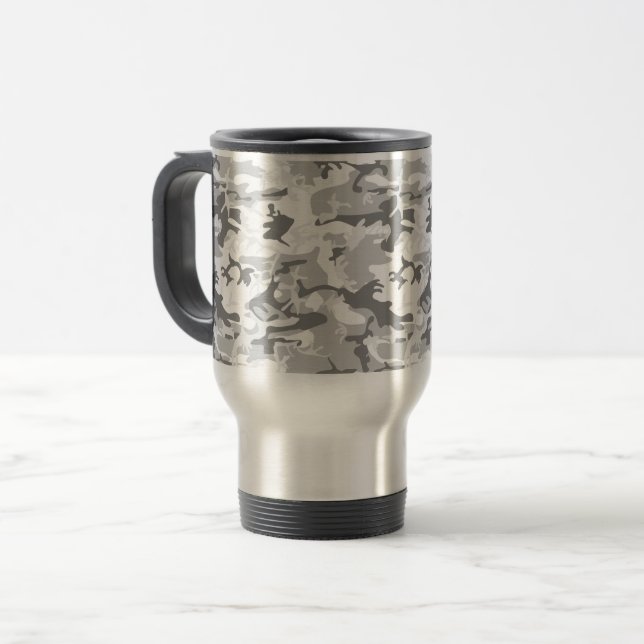 Winter Snow Grey Camouflage, Military, Army Travel Mug (Front Left)