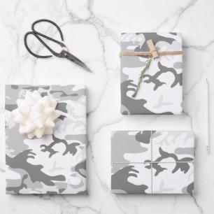 Winter Snow Grey Camouflage, Military, Army Wrapping Paper Sheet