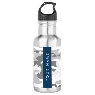 Winter Snow Grey Camouflage Your name Personalise 532 Ml Water Bottle