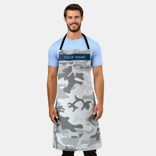 Winter Snow Grey Camouflage Your name Personalise Apron