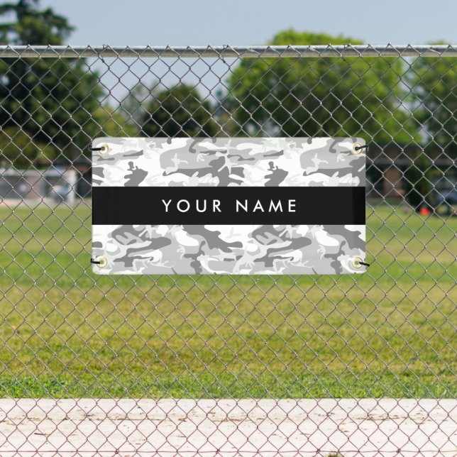 Winter Snow Grey Camouflage Your name Personalise Banner (Insitu)