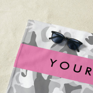 Winter Snow Grey Camouflage Your name Personalise Beach Towel