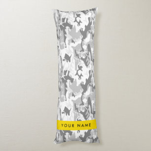 Winter Snow Grey Camouflage Your name Personalise Body Cushion