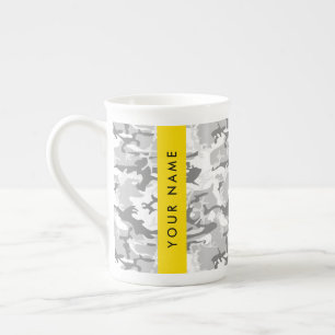 Winter Snow Grey Camouflage Your name Personalise Bone China Mug