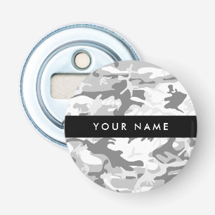 Winter Snow Grey Camouflage Your name Personalise Bottle Opener
