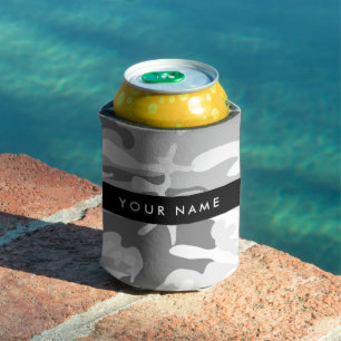 Winter Snow Grey Camouflage Your name Personalise Can Cooler