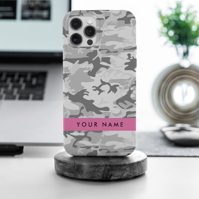 Winter Snow Grey Camouflage Your name Personalise Case-Mate iPhone Case (Creator Uploaded)