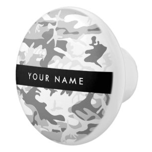 Winter Snow Grey Camouflage Your name Personalise Ceramic Knob
