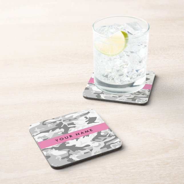 Winter Snow Grey Camouflage Your name Personalise Coaster (Right Side)