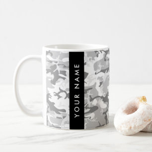 Winter Snow Grey Camouflage Your name Personalise Coffee Mug