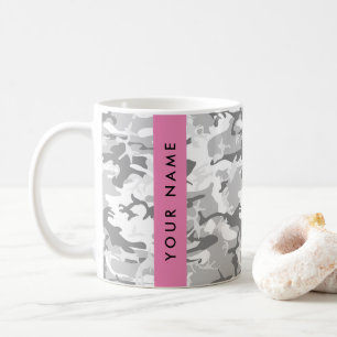 Winter Snow Grey Camouflage Your name Personalise Coffee Mug