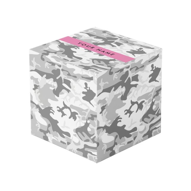 Winter Snow Grey Camouflage Your name Personalise Cube (Front Angled)