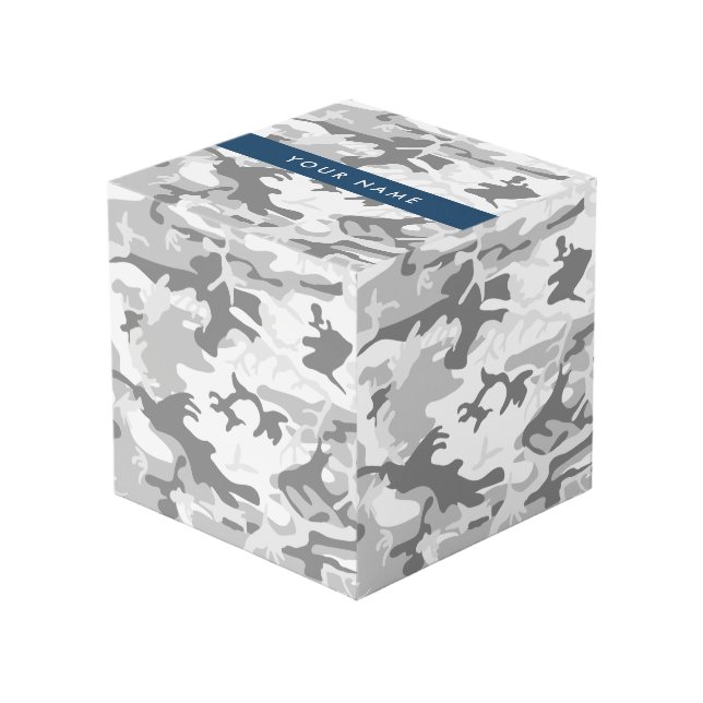 Winter Snow Grey Camouflage Your name Personalise Cube (Front Angled)