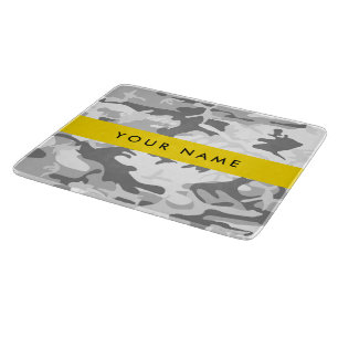 Winter Snow Grey Camouflage Your name Personalise Cutting Board