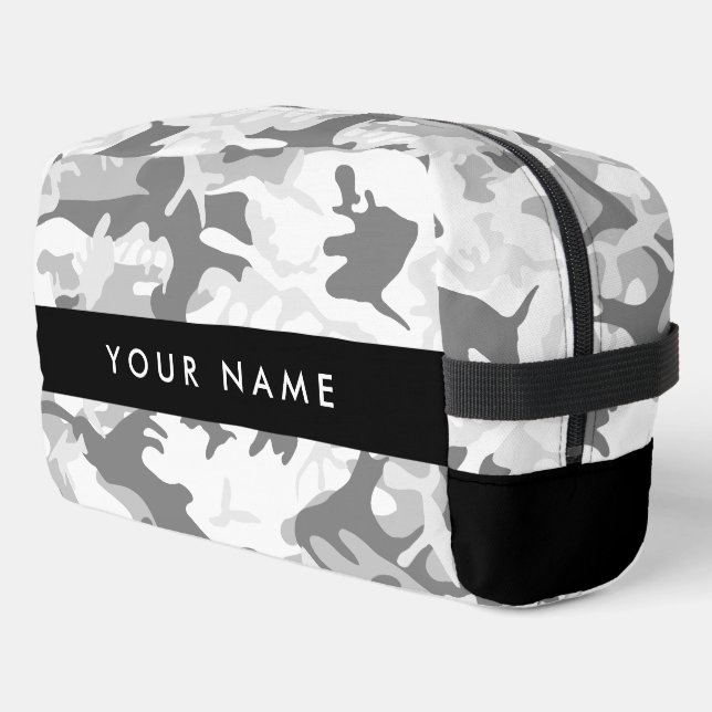 Winter Snow Grey Camouflage Your name Personalise Dopp Kit (Left Corner)