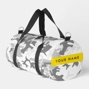 Winter Snow Grey Camouflage Your name Personalise Duffle Bag