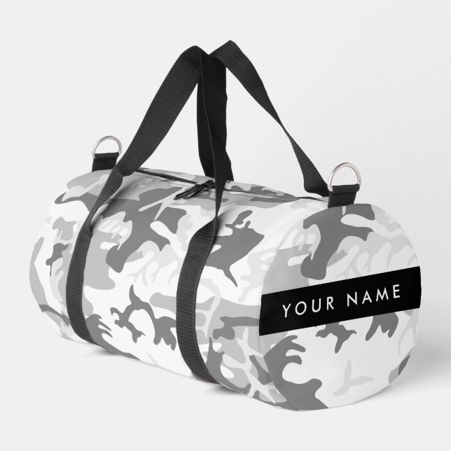 Winter Snow Grey Camouflage Your name Personalise Duffle Bag (Left Corner)