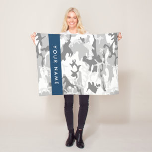 Winter Snow Grey Camouflage Your name Personalise Fleece Blanket