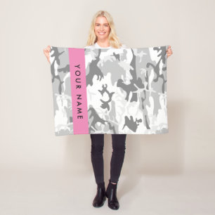 Winter Snow Grey Camouflage Your name Personalise Fleece Blanket