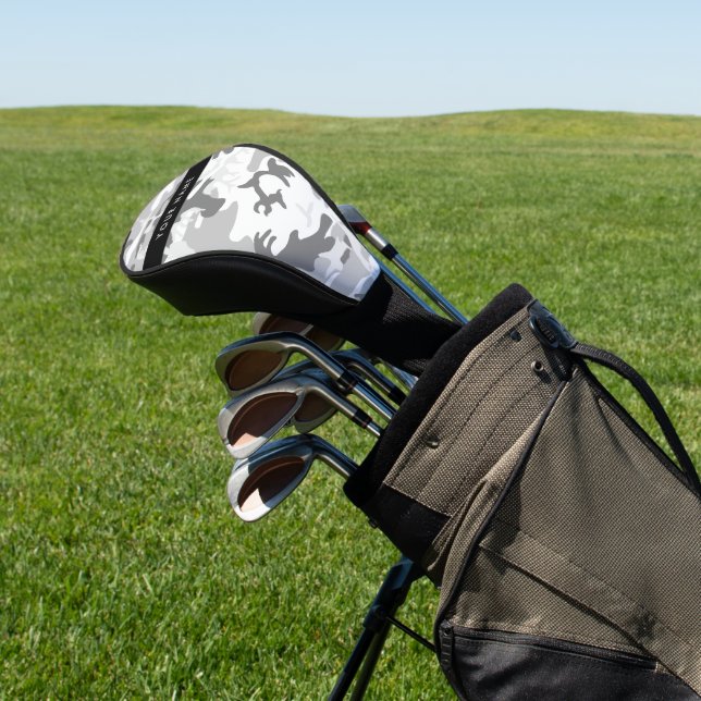 Winter Snow Grey Camouflage Your name Personalise Golf Head Cover (In Situ)