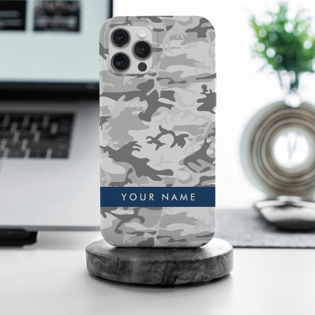 Winter Snow Grey Camouflage Your name Personalise iPhone Case (Creator Uploaded)