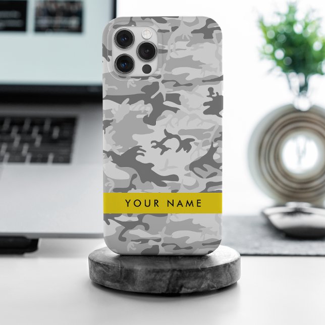 Winter Snow Grey Camouflage Your name Personalise iPhone Case (Creator Uploaded)
