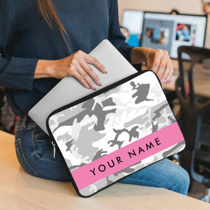 Winter Snow Grey Camouflage Your name Personalise Laptop Sleeve