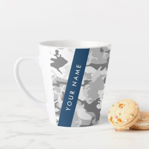 Winter Snow Grey Camouflage Your name Personalise Latte Mug