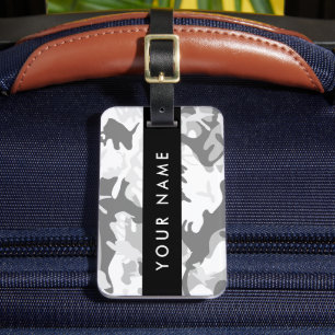 Winter Snow Grey Camouflage Your name Personalise Luggage Tag