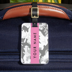 Winter Snow Grey Camouflage Your name Personalise Luggage Tag