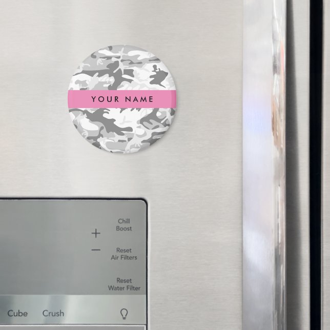 Winter Snow Grey Camouflage Your name Personalise Magnet (In Situ (Fridge))