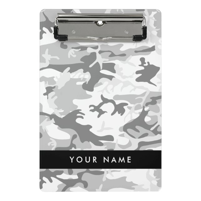 Winter Snow Grey Camouflage Your name Personalise Mini Clipboard (Front)