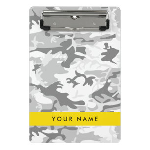 Winter Snow Grey Camouflage Your name Personalise Mini Clipboard