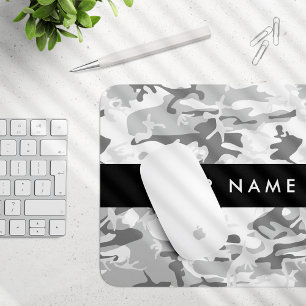 Winter Snow Grey Camouflage Your name Personalise Mouse Mat