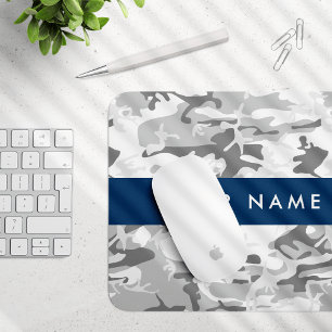 Winter Snow Grey Camouflage Your name Personalise Mouse Mat