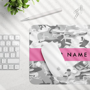 Winter Snow Grey Camouflage Your name Personalise Mouse Mat