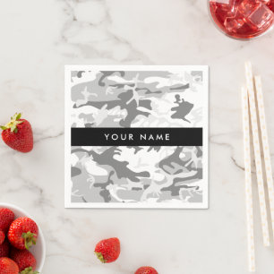 Winter Snow Grey Camouflage Your name Personalise Napkin