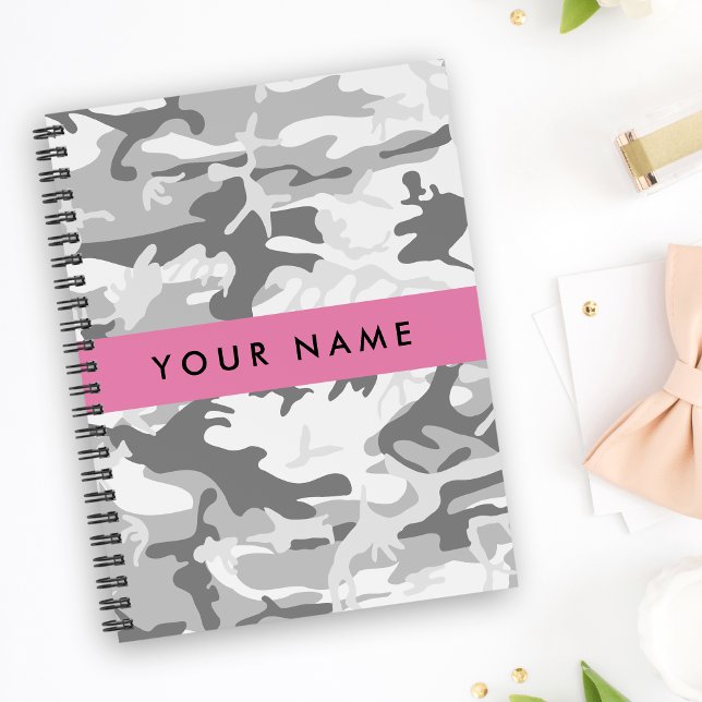 Winter Snow Grey Camouflage Your name Personalise Notebook (Creator Uploaded)