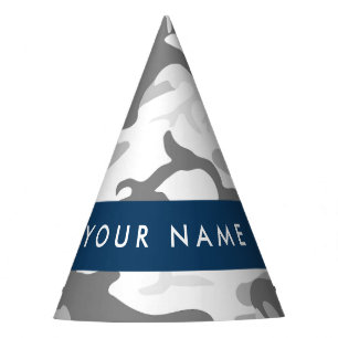 Winter Snow Grey Camouflage Your name Personalise Party Hat