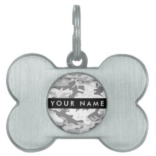 Winter Snow Grey Camouflage Your name Personalise Pet ID Tag