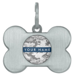 Winter Snow Grey Camouflage Your name Personalise Pet ID Tag