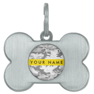Winter Snow Grey Camouflage Your name Personalise Pet ID Tag