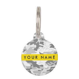 Winter Snow Grey Camouflage Your name Personalise Pet Tag