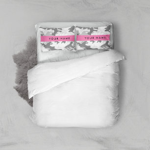 Winter Snow Grey Camouflage Your name Personalise Pillowcase
